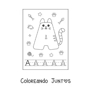Imagen para colorear de la letra a animada con forma de gato