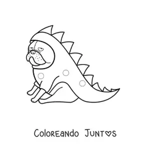 Imagen para colorear de un pug disfrazado de cocodrilo sentado