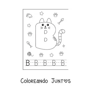 Imagen para colorear de la letra b animada con forma de gato