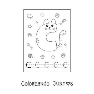 Imagen para colorear de la letra c animada con forma de gato