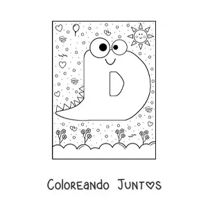 La letra D animada con forma de monstruo con dibujos animados