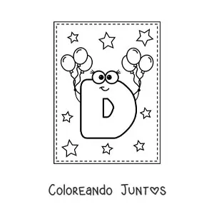 Imagen para colorear de la letra d mayúscula animada con globos