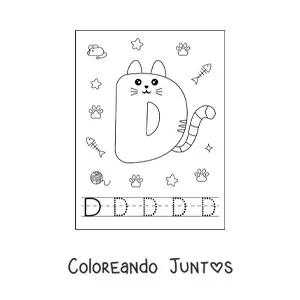 Imagen para colorear de la letra d animada con forma de gato