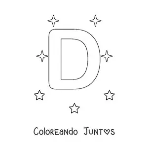 Imagen para colorear de letra d mayúscula con estrellas