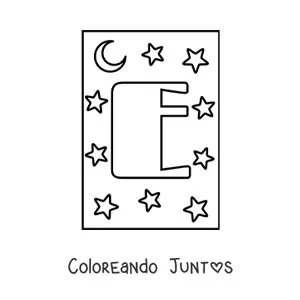 Imagen para colorear de letra e mayúscula con estrellas y una luna