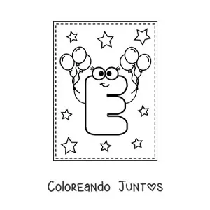 Imagen para colorear de la letra e mayúscula animada con globos