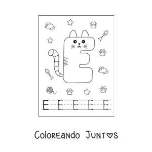 Imagen para colorear de la letra e animada con forma de gato