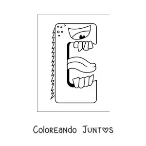 Imagen para colorear de la letra e animada con forma de monstruo