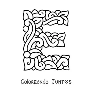 Imagen para colorear de letra e mayúscula decorada