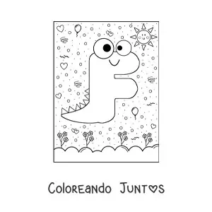 Imagen para colorear de la letra f animada con forma de dinosaurio con dibujos animados