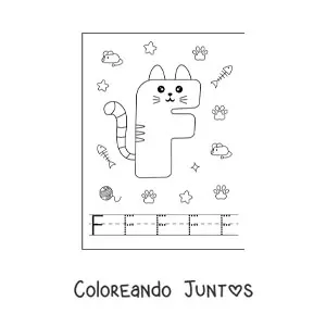 Imagen para colorear de la letra f animada con forma de gato