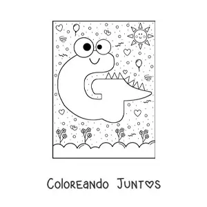Imagen para colorear de la letra g animada con forma de monstruo con dibujos animados