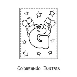 Imagen para colorear de la letra g mayúscula animada con globos