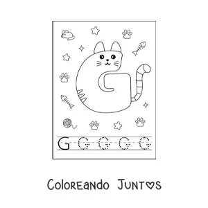Imagen para colorear de la letra g animada con forma de gato