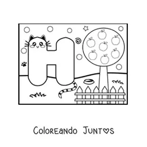 La letra H animada con forma de gato en el parque