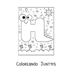 Imagen para colorear de la letra h animada con forma de monstruo con dibujos animados