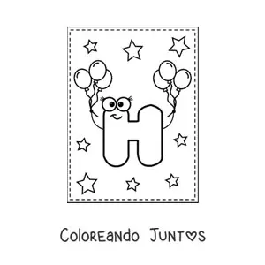 Imagen para colorear de la letra h mayúscula animada con globos