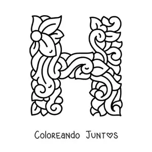 Imagen para colorear de letra h mayúscula decorada
